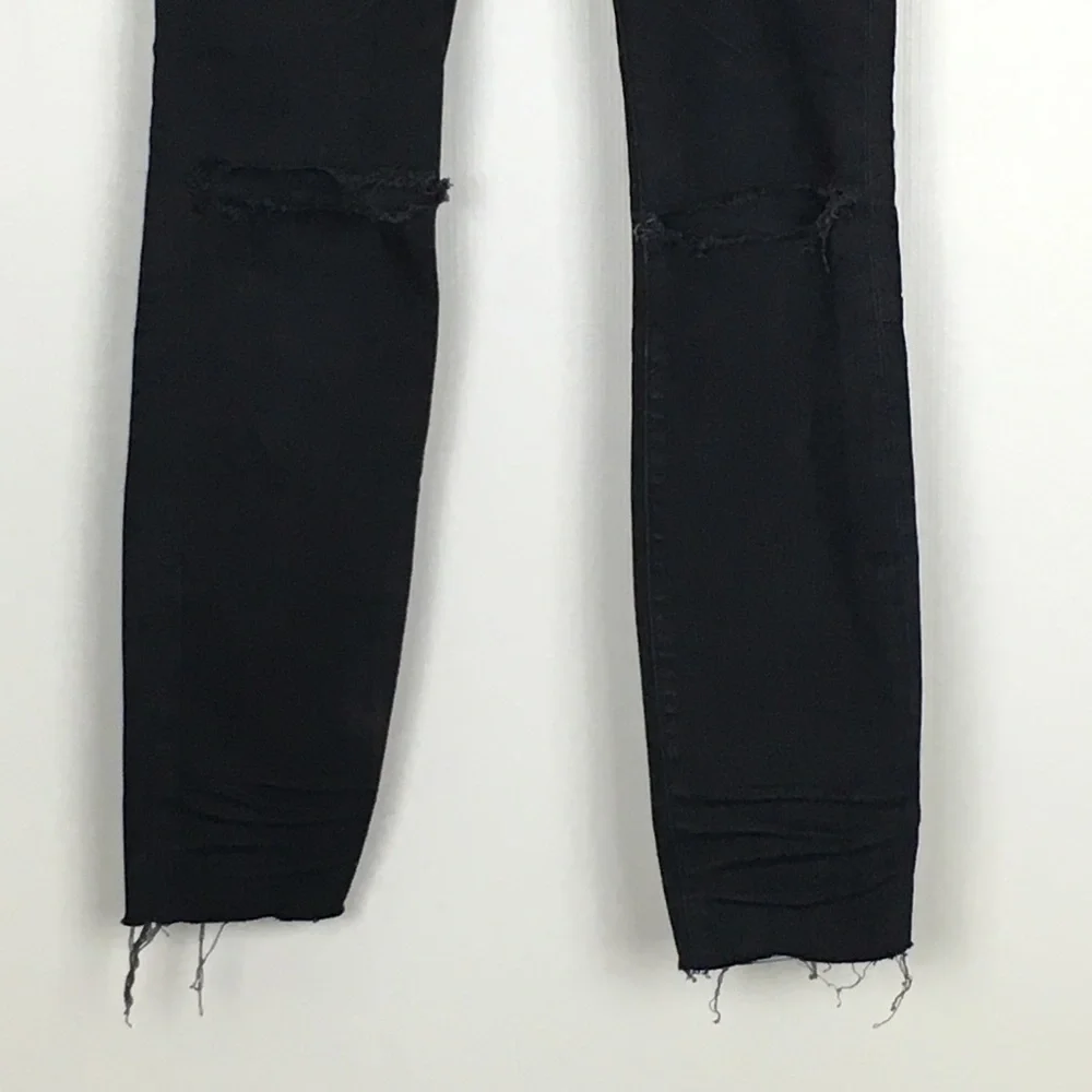 Madewell 8” Skinny‎ Black Jeans Rip Knee Raw Hem 26